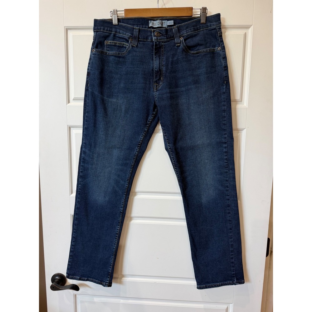 True Craft Mens Blue Jeans Athletic Fit 34x30 Dark Wash Denim